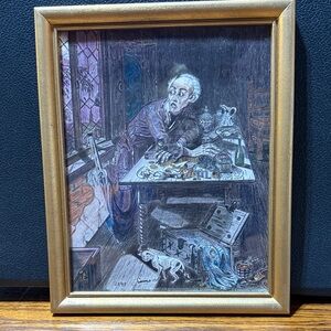 Gold Framed Colored Pencil Art Print - Mysterious Scene